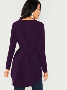 SHEIN Clasi High Low Hem Belted Top - Purple - View 2