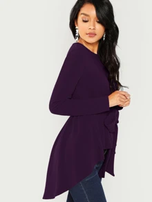 SHEIN Clasi High Low Hem Belted Top - Purple - View 4