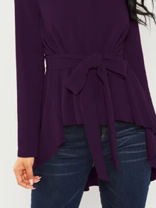 SHEIN Clasi High Low Hem Belted Top - Purple - View 5