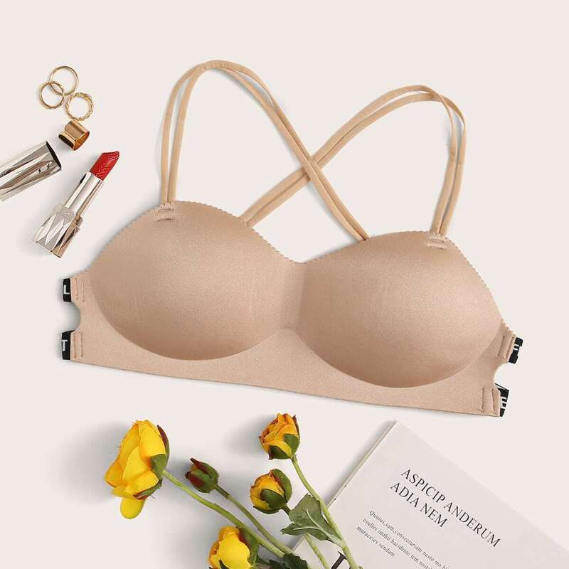 

Crisscross Back Letter Tape Bra, Nude