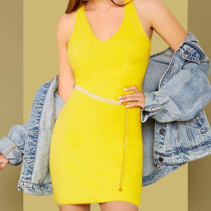 

Crisscross Back Bodycon Sweater Dress, Yellow
