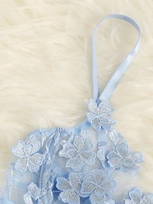 Esselle Applique Lace Underwire Bra & Panty Lingerie Set - Baby Blue - View 5