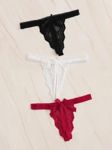 Classic Sexy Floral Lace Crotchless Panty Set 3packs Lingerie