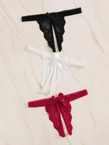 Classic Sexy Floral Lace Crotchless Panty Set 3packs Lingerie
