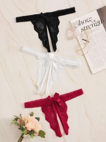 Classic Sexy Floral Lace Crotchless Panty Set 3packs Lingerie