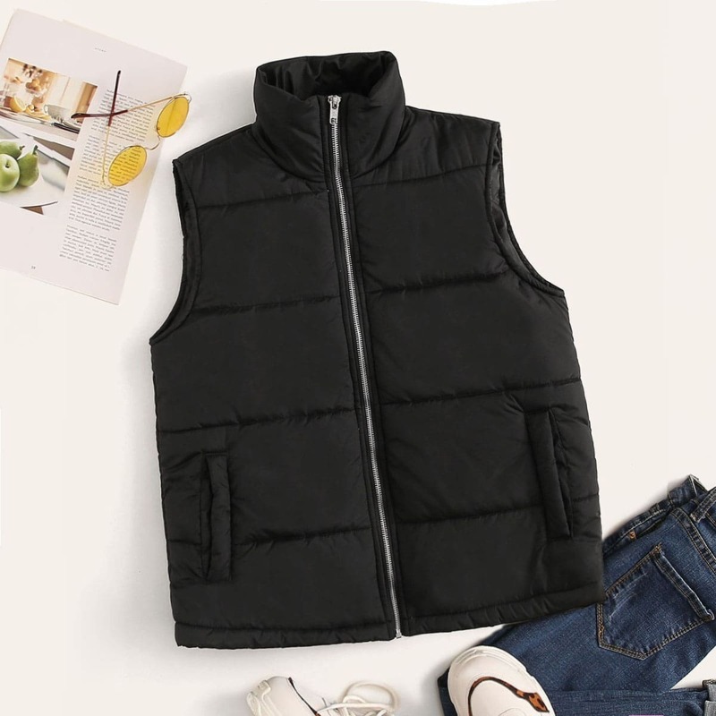 

Zipper Up Padded Vest, Black
