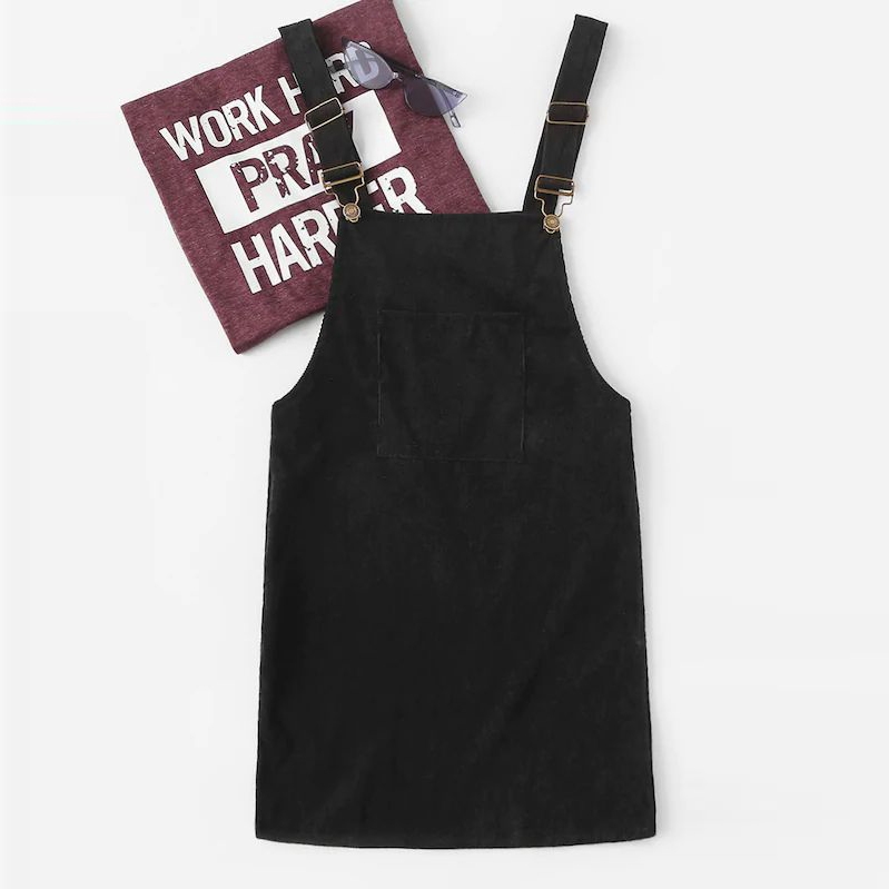 

Plus Pocket Front Corduroy Pinafore Dress, Black