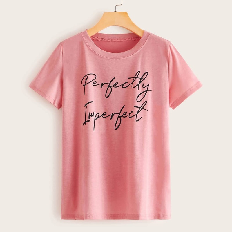 

Slogan Graphic Short Sleeve Tee, Pink