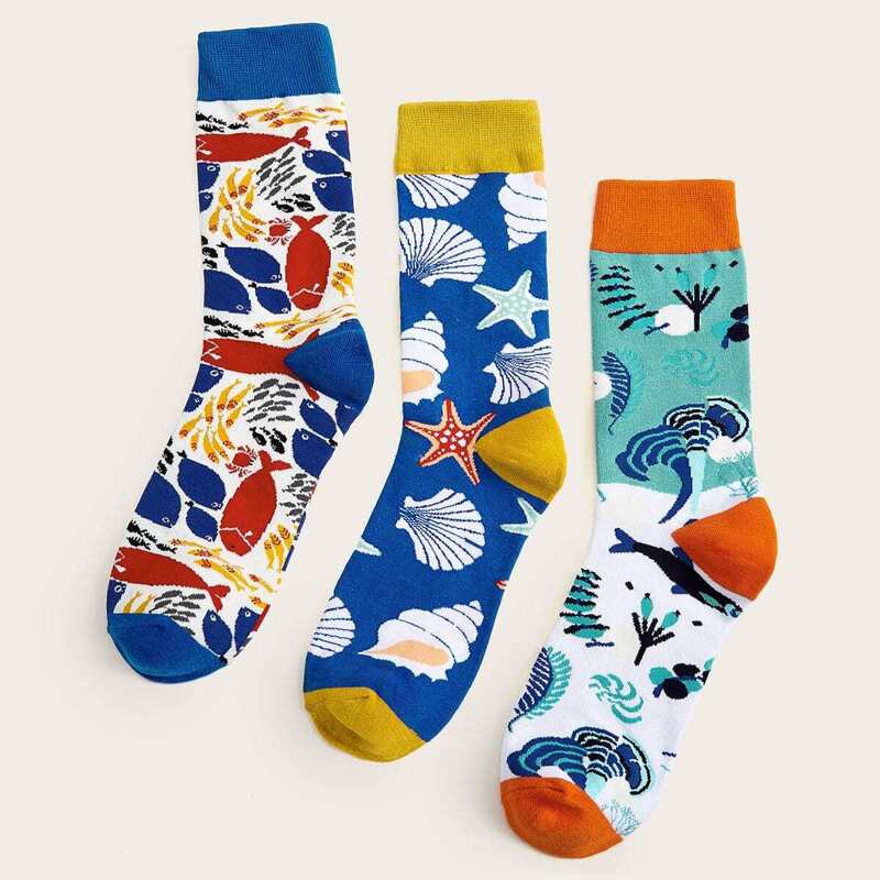 

Guys Starfish & Shell Pattern Socks 3pairs, Multicolor