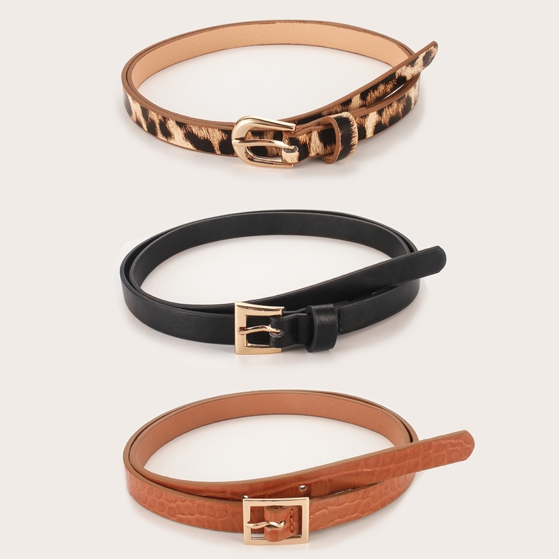 

Animal Pattern Metal Buckle Belt 3pcs, Multicolor
