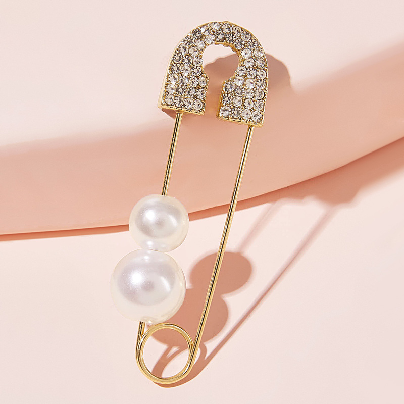 

Faux Pearl Decor Safety Pin Design Brooch 1pc, Gold