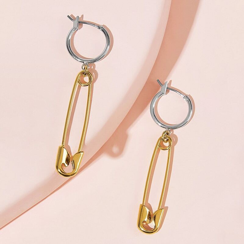 

Pin Decor Ring Hoop Drop Earrings 1pair, Multicolor