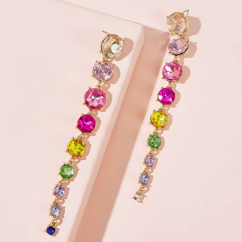 

Gemstone Long Strip Drop Earrings 1pair, Multicolor