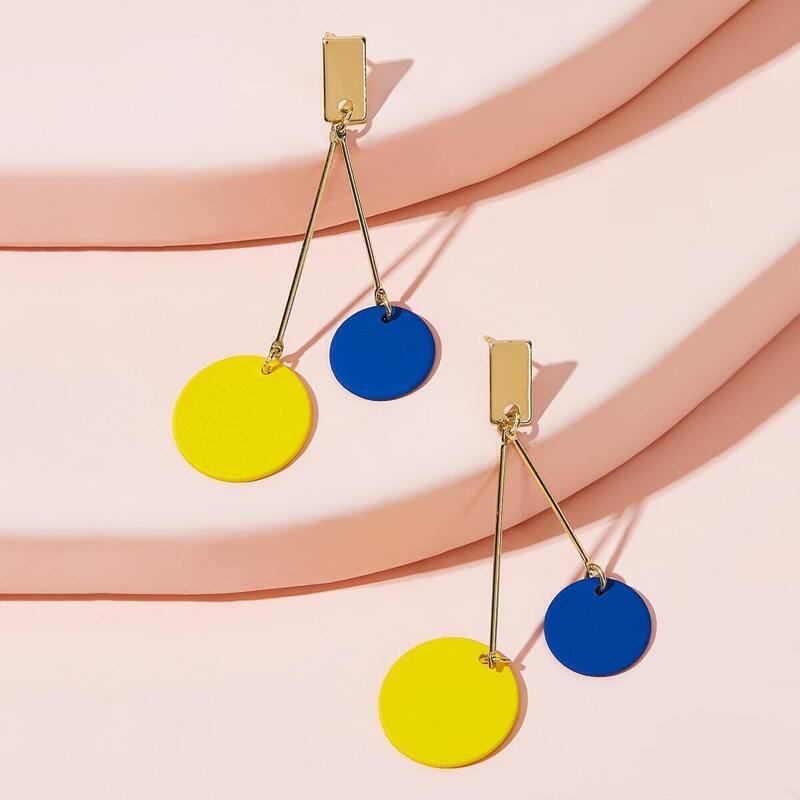 

Colorblock Bar Decor Round Drop Earrings 1pair, Multicolor