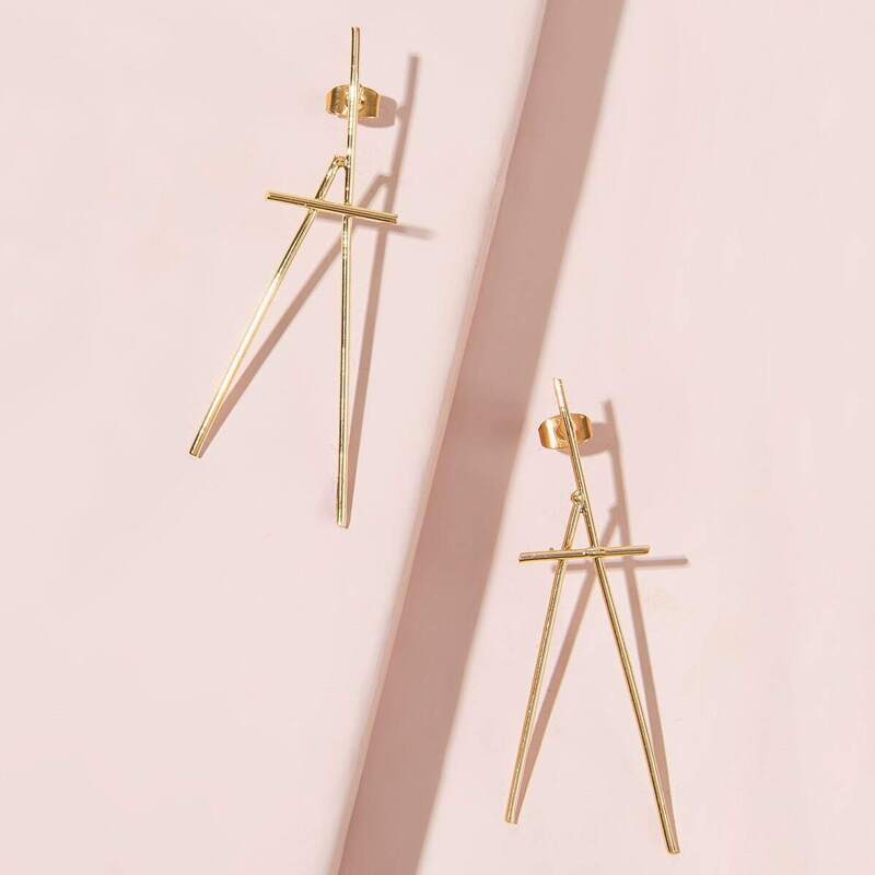 

Irregular Line Stitching Earrings 1pair, Gold