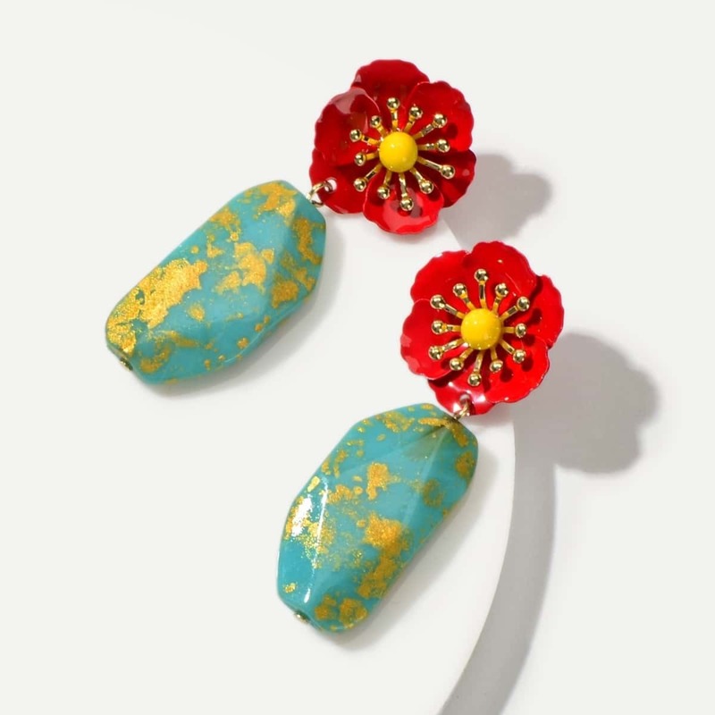 

Flower Decor Turquoise Drop Earrings 1pair, Multicolor