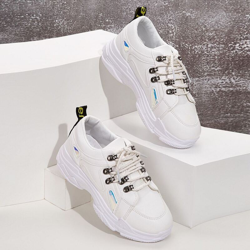 

Lace-up Front Chunky Sole Sneakers, White