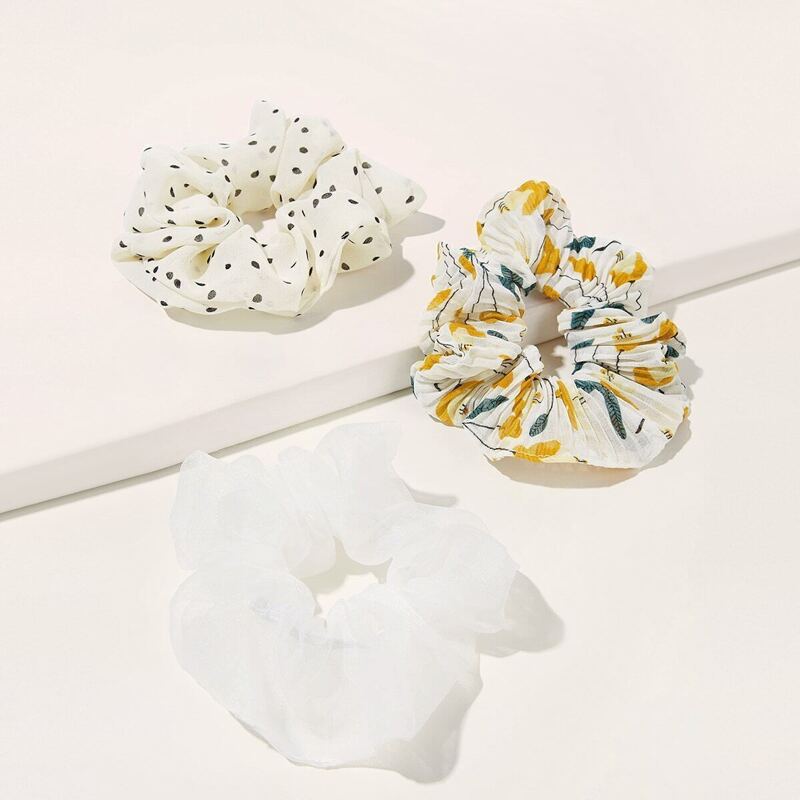 

Polka Dot & Floral Pattern Scrunchies 3pcs, Multicolor