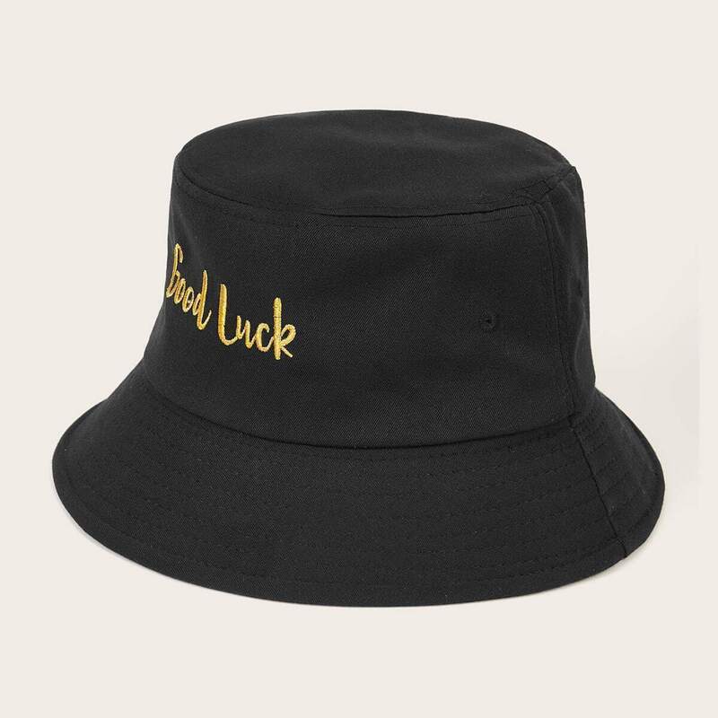 

Slogan Embroidery Bucket Hat, Black