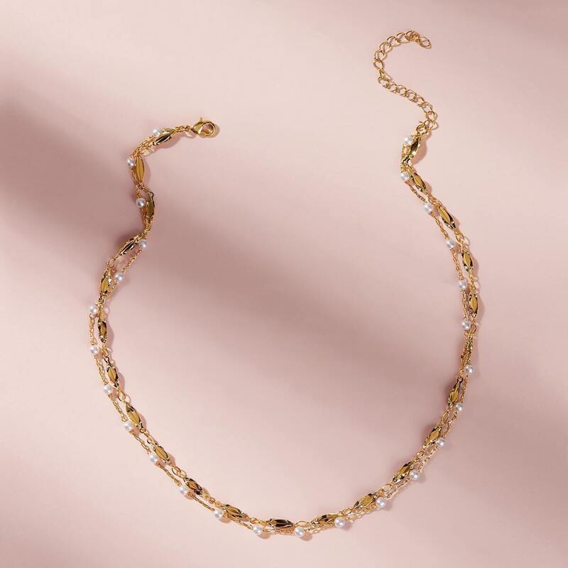 

Faux Pearl & Leaf Decor Necklace 1pc, Gold