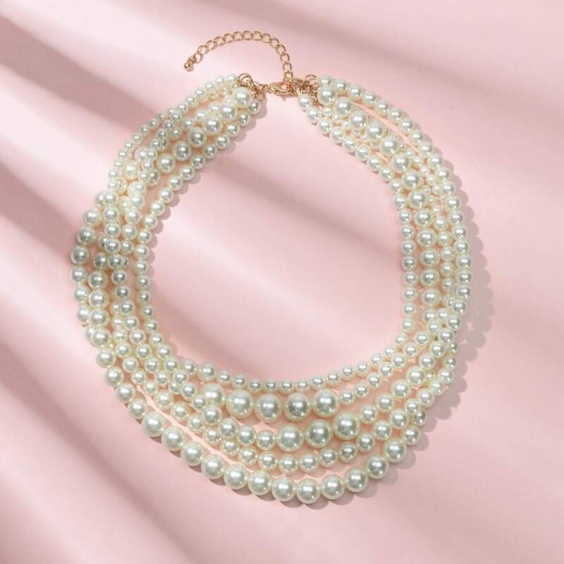 

Layered Faux Pearl Beaded Necklace 1pc, White