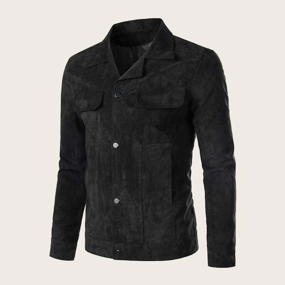 

Guys Suede Flap Pockets Solid Jacket, Black