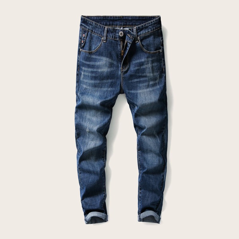 

Guys Letter Patched Button Fly Skinny Jeans, Blue