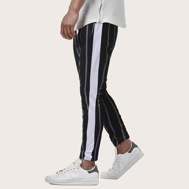 

Guys Tape Contrast Panel Drawstring Pants, Black