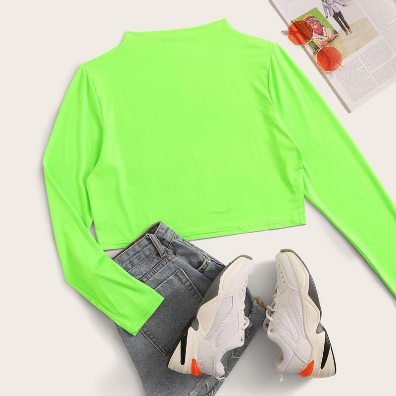 

Neon Green Stand Collar Skinny Tee, Green bright