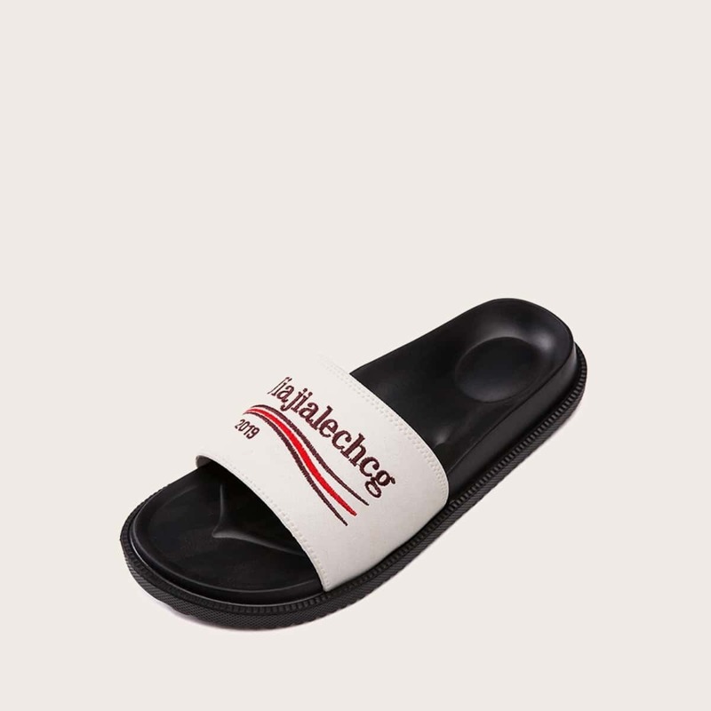 

Guys Letter Embroidered Sliders, White