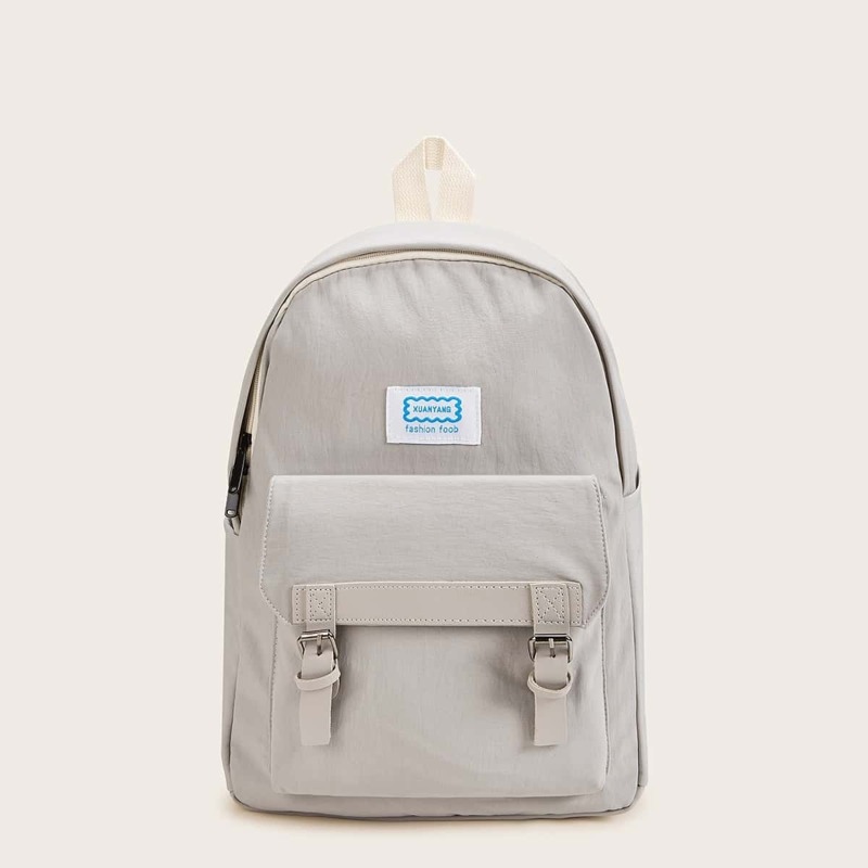 

Double Buckle Strap Oxford Backpack, Grey