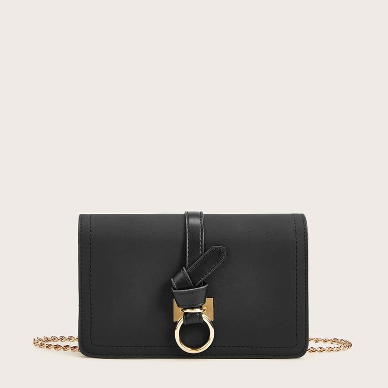 

Knot Detail Chain Crossbody Bag, Black