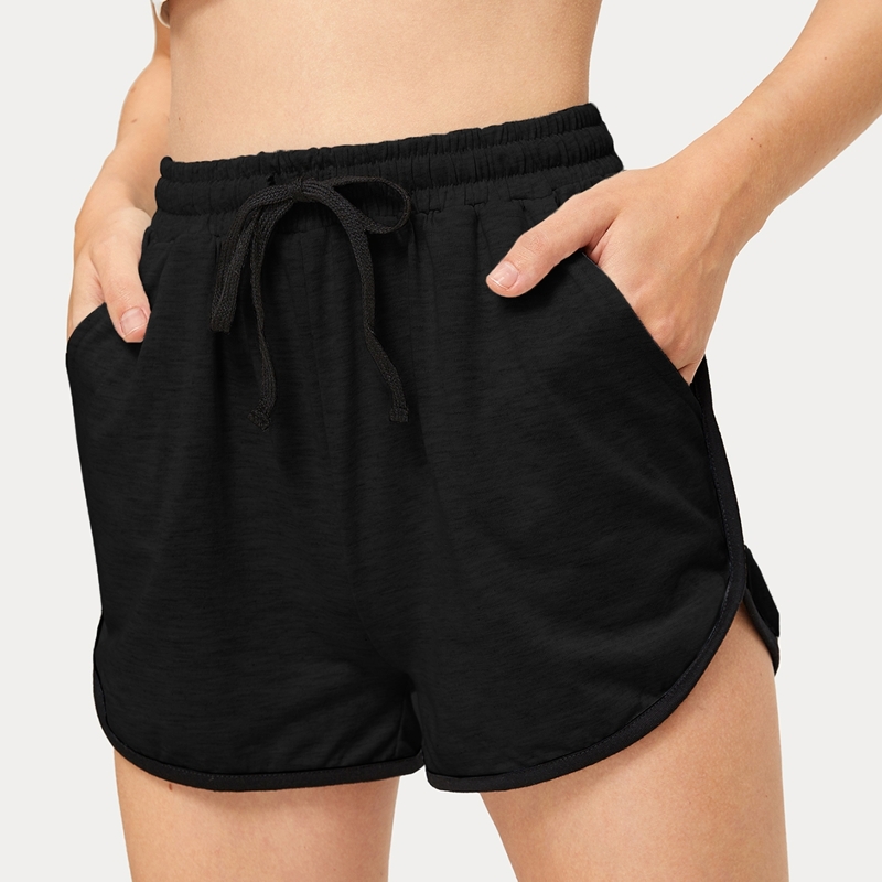 

Drawstring Waist Solid Track Shorts, Black