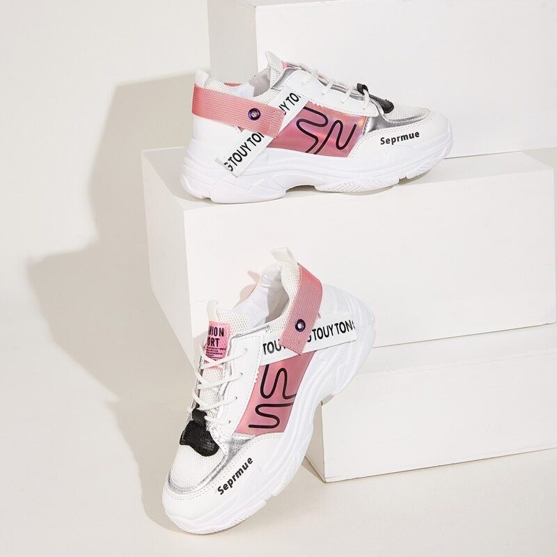 

Letter Print Chunky Sole Trainers, Multicolor