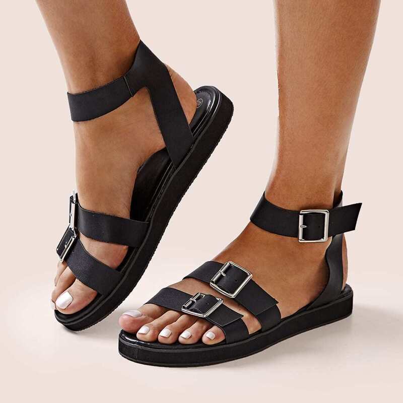 

Buckle Strap Slingback Sandals, Black