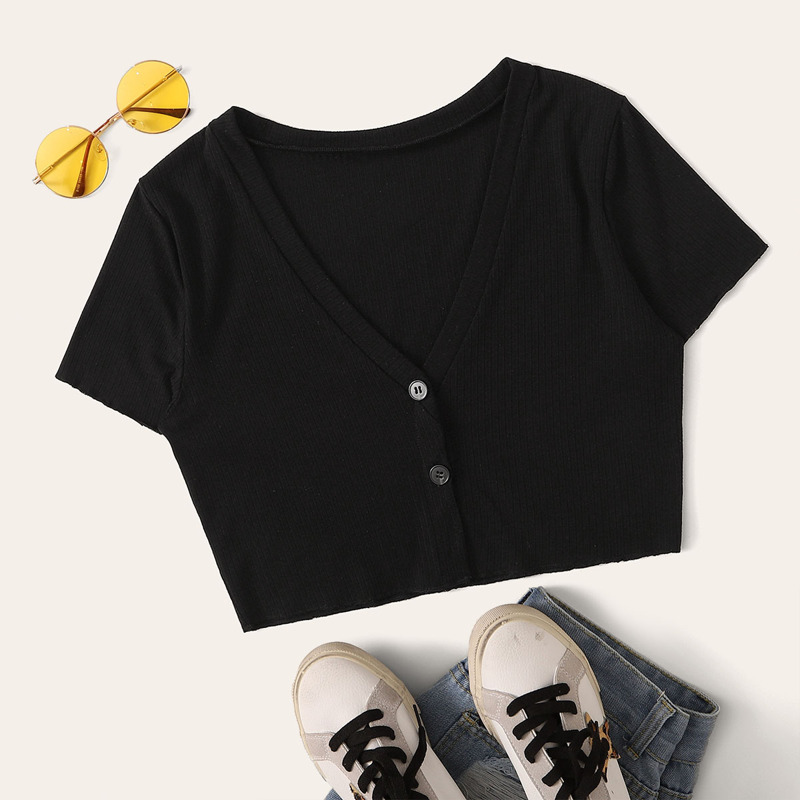 

Button Front Black Crop Top