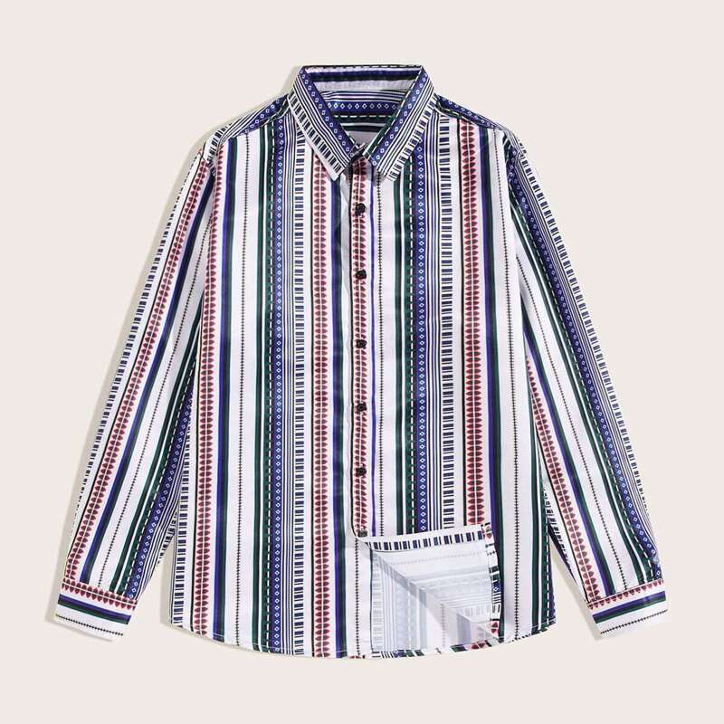

Guys Tribal Print Stripe Shirt, Multicolor