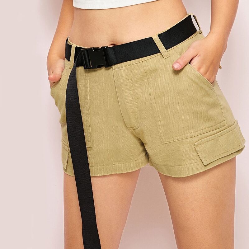 

Double Pocket Zipper Fly Denim Shorts, Khaki