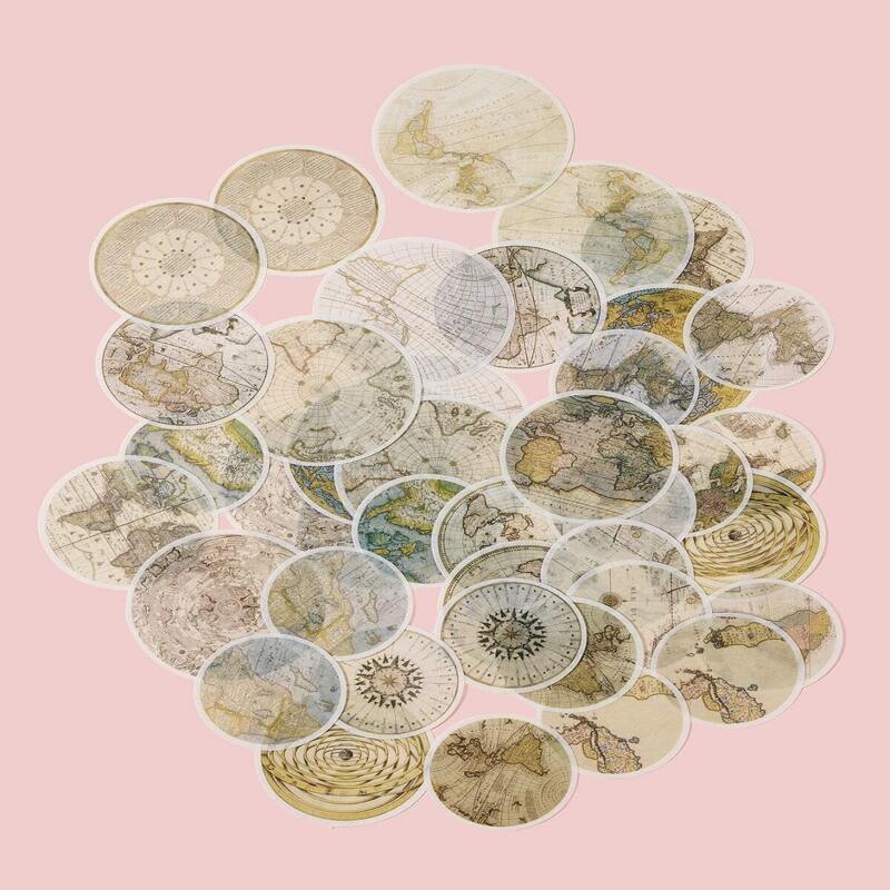 

Vintage World Map Print Round Sticker 40pcs