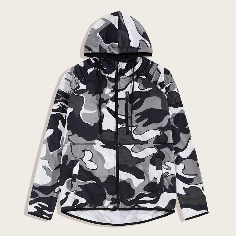 

Guys Camo Print Drawstring Zip-up Hoodie, Multicolor