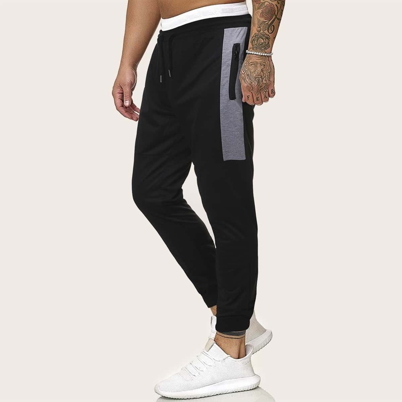 

Guys Contrast Panel Drawstring Sweatpants, Black