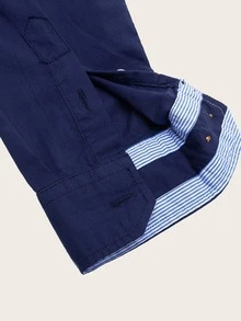 Manfinity Men Eagle Embroidery Contrast Striped Shirt - Navy Blue - View 5