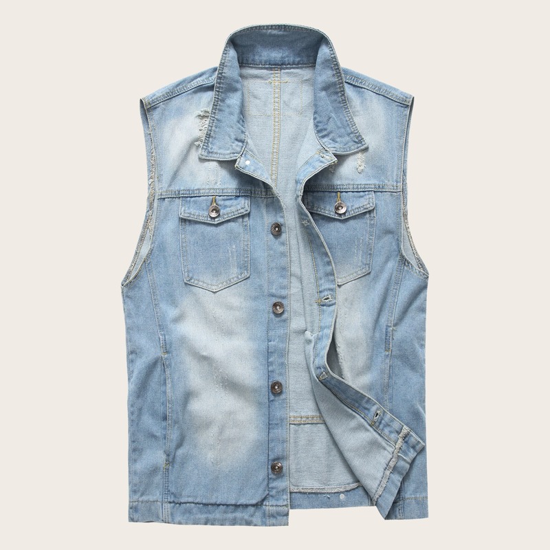 

Guys Ripped Sleeveless Denim Jacket, Blue