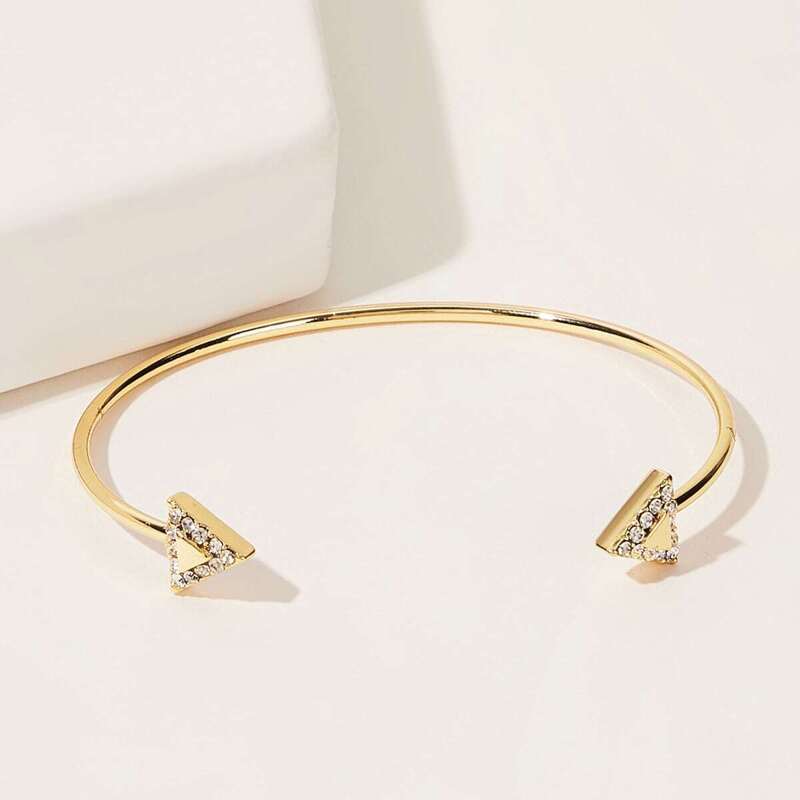 

Rhinestone Engraved Triangle Decor Cuff Bracelet 1pc, Gold