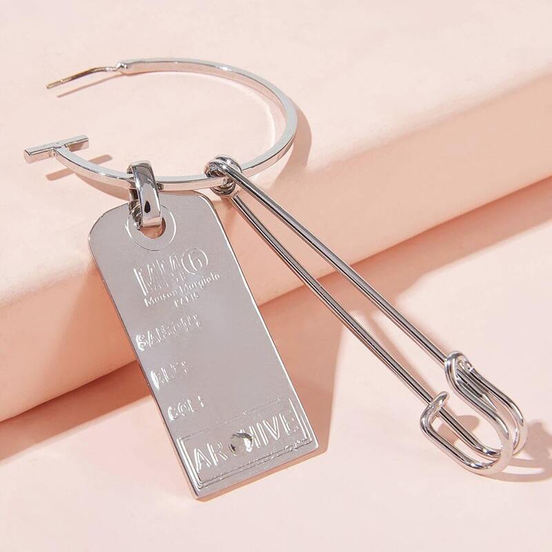 

Letter Engraved Geometric & Pin Drop Earrings 1pc, Silver