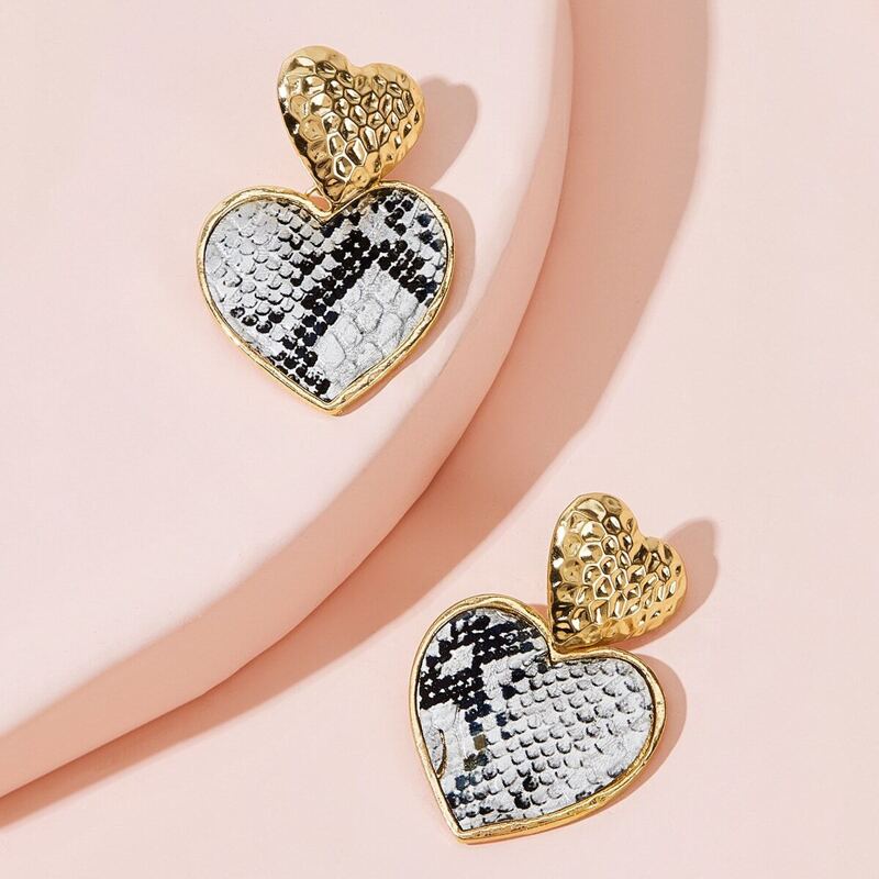 

Snakeskin Pattern Heart Drop Earrings 1pair, Multicolor