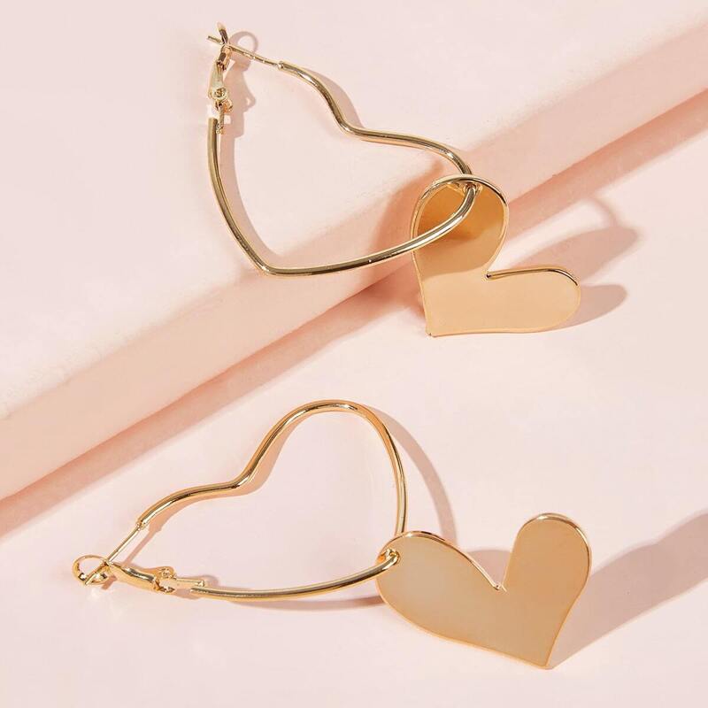 

Double Heart Drop Earrings 1pair, Gold