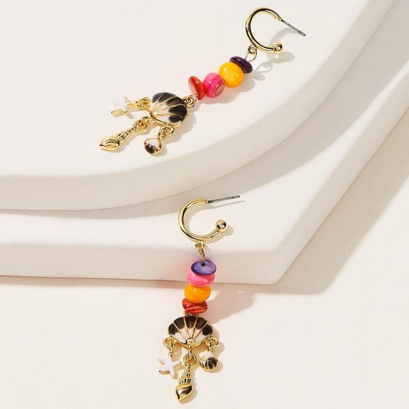 

Starfish & Shell Drop Earrings 1pair, Multicolor