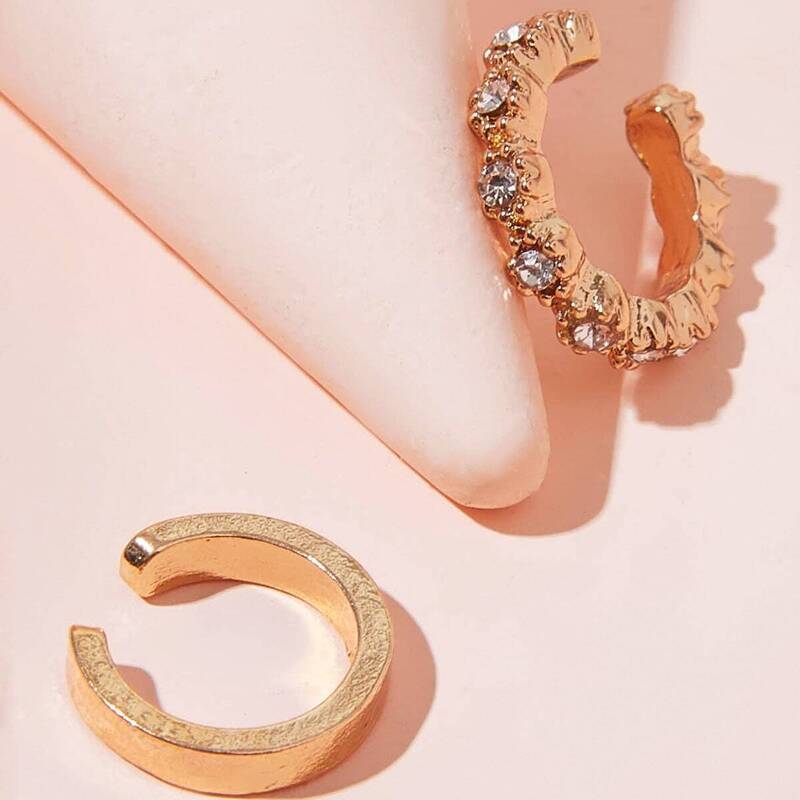 

Rhinestone Decor Ear Clip 2pcs, Gold