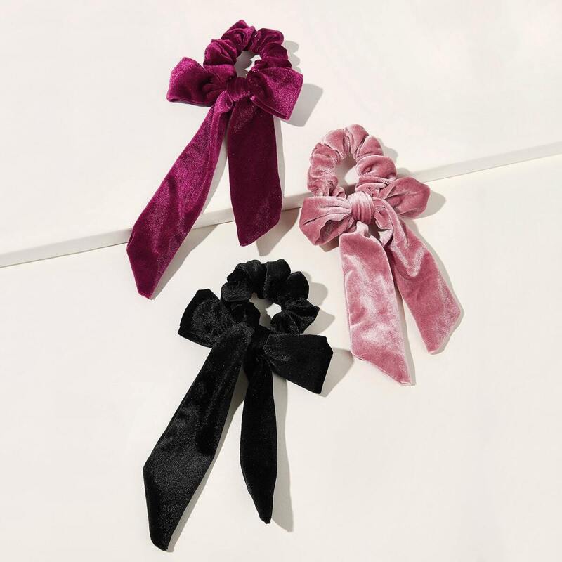 

Bow Knot Decor Velvet Scrunchies Scarf 3pcs, Multicolor